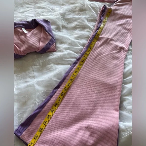 GoodTime USA 2-Piece XL Pink/Lavender Ribbed Collared w/Flared Bottoms Jump Suit - Picture 13 of 16